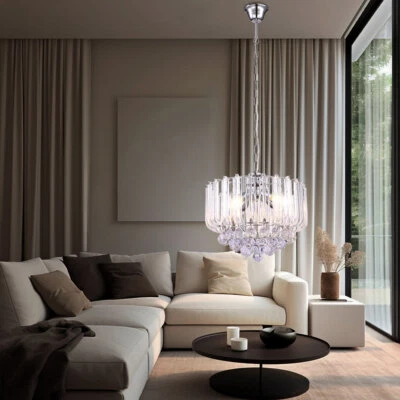 Lampadario A Sospensione In Cristallo LED 4 Fiamme Filamento Cromato - Immagine 1 di 4