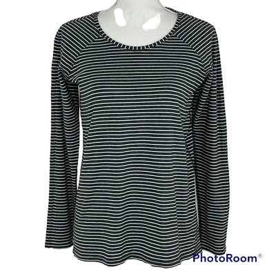 Lululemon Emerald Modern Stripe Top Tee Long Slv Heathered Black White Size 6? - Imagem 1 de 4