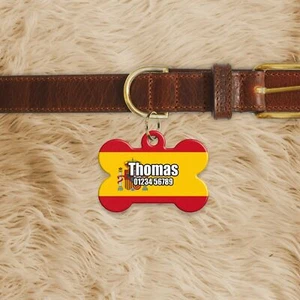 Personalised Spain Flag Spanish ID Tags Custom Metal Dog Name Tag Bone Shap... - Picture 1 of 1