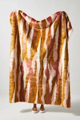 Anthropologie Fauna Faux Fur Throw Pink Maize Animal Blanket Warm Cozy Gift - Image 1 of 3