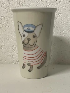 Französische Bulldogge Hund Becher Tasse Kunst signiert Brighton 1998 Matrosenanzug Frenchie - Bild 1 von 5