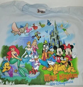 RARE 90s Walt Disney World T-shirt Double Sided Graphics Cotton Lt. Blue USA Lrg - Picture 1 of 21