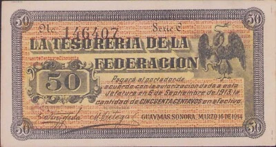 Mexico  Sonora 50 Centavos Serie e 1914 UNC - aUNC - image 1 of 2