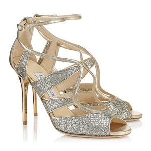 SANDALIAS DE BODA JIMMY CHOO KELSEY DORADAS PLATEADAS BRILLANTES ENJAULADAS UE 39.5 ME ENCANTAN LOS ZAPATOS - Imagen 1 de 11