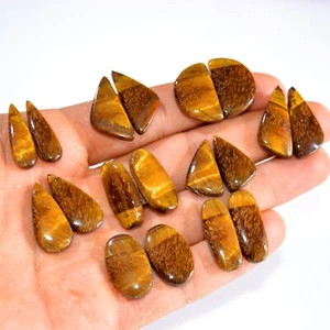 9 Pair 188 Cts Natural Tiger Eye Cabochon Gemstone Pair Lot 20x11-21x14mm #14766 - Picture 1 of 6