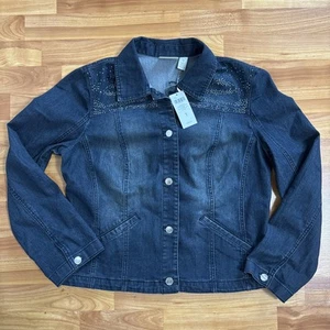 NEU CHICO’S Jeansjacke Zebra verziertes Muster Medium Wash Gr. 1 - Bild 1 von 5