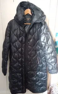 MODA PIU LADIES BLACK PARKA HOODED COAT SIZE 14 MEDIUM - Picture 1 of 4