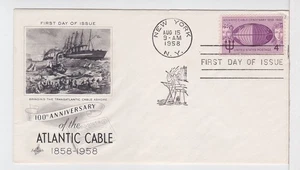 TurtlesTradingPost- Atlantic Cable 100th Anniversary- 1958 #1112 Artcraft FDC - Picture 1 of 1
