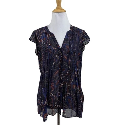 Joie Blouse Womens XS Extra Small Multi Paisley Silk Ruffle Short Sleeve V Neck - Image 1 of 4