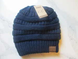 C.C dicke flauschig gefütterte dehnbare Cold Weather Cap dunkelblau - Bild 1 von 4