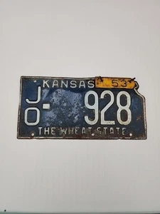 1953 Kansas Car License Plate JO Johnson County 1951 Base Plate 1953 Tab JO-928 - Picture 1 of 8