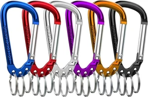 6 Stück D-Form Aluminiumlegierung Karabiner Clip Schlüsselanhänger mit 3 Schlüsselringen -  - Bild 1 von 2