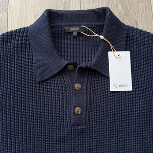 Quitte Herren Bio Baumwolle Fischer Polo Pullover Navy Large - Bild 1 von 10