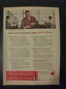 Metropolitan Life Insurance Heart Attacks New York 1959 Pubblicità Stampa Vintage - Foto 1 di 1
