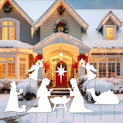 Paquete de 8 letreros grandes de belén al aire libre para patio de Navidad ángel patio con Sta Foto 1 de 4