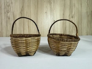 Vintage braune Weidenkörbe sehr klein geflochten Rattan Saatkorb Paar 4" hoch - Bild 1 von 5