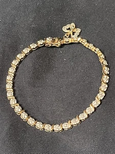 VINTAGE GOLD PLATED 925 STERLING SILVER DIAMOND CUT 7.25” TENNIS BRACELET 4.2MM  - Picture 1 of 8