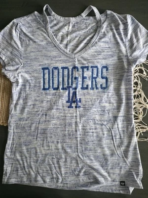 MLB LA Dodgers V-neck Cut Out Collar Women’s T-shirt By 47 Sz M - Image 1 of 4