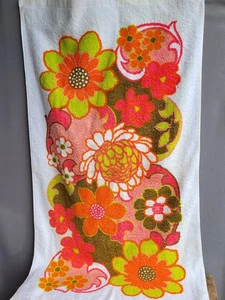 Toalla de baño Christy vintage rara años 70 Flower Power naranja rosa 38" X 22" PROP NOS - Imagen 1 de 16