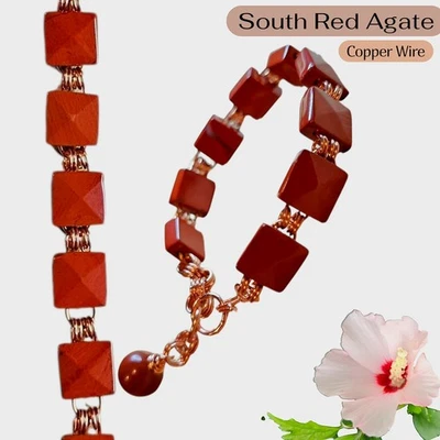 Pulsera de ágata roja sur hecha con alambre de cobre de 11 mm  Foto 1 de 4