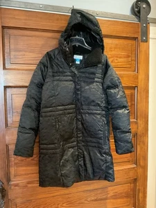 Columbia Chaqueta Larga Negra Camuflada Parka Abrigo Plumón Con Capucha L - Imagen 1 de 10