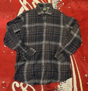 Camisa Sid Mashburn Grande Azul Marino Abotonada Lino A Cuadros Calce Ajustado Preppy Para Hombres - Imagen 1 de 15