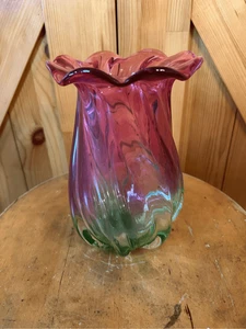 Jarrón vintage de vidrio artístico teleflora soplado a mano remolino verde y rosa abuela núcleo (8 - Imagen 1 de 10