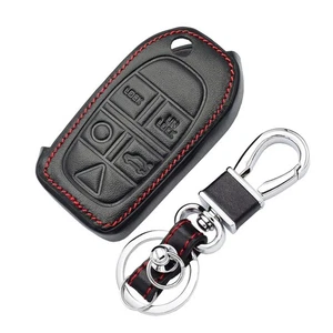 Black Leather For Volvo S80 XC70 XC90 V50 V70 5 Buttons Flip Key Chain Cover Fob - Picture 1 of 3