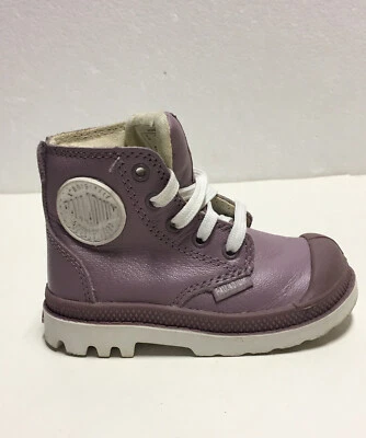 Botas de cuero al tobillo Palladium para niños talla US 4 púrpura blanco niño pequeño Foto 1 de 4