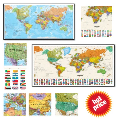 2pc World Map Poster Prints Home Decor Art Banner Details City 24" x 48" Inch - Image 1 of 4
