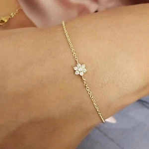 14Kt Gold Genuine Natural Diamond Flower Design Bracelet - Picture 1 of 7