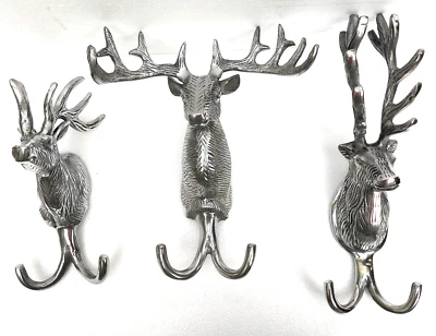 Großes Set 3 Stück Hirschkopf Deko Wandhaken Kleiderhaken Geschenk Figur - Bild 1 von 4