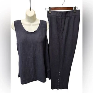 Soft Surrounding Gauze 2Pc Pant Set Navy Sz XL Tank Round Hem Wide Leg Pant - Picture 1 of 9