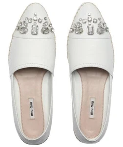 NEW MIU MIU BY PRADA WHITE CRYSTALS TOE ESPADRILLES WEDGE SHOES 41/US 11 - Picture 1 of 7