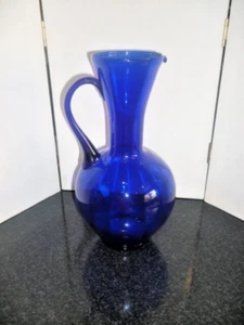 Vintage Handblown Cobalt Blue Glass Large Pitcher/Jug 12"x6.5" - Picture 1 of 4