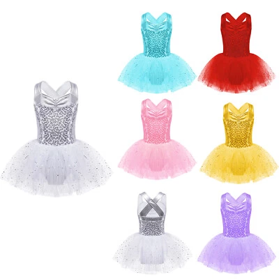 Girls Shiny Ballet Tutu Dress Camisole Dance Leotard Skirt Ballerina Costume - Image 1 of 4