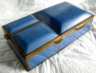 ANTIGUA CAJA DE CIGARRILLOS CLOISONNE CHINA DE 3 SECTAS, CAJA FUERTE PARA FÓSFOROS, PORTA CIGARRILLOS Y CENIZAS Foto 1 de 4