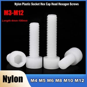 Nylon Plastic Socket Hex Cap Head Hexagon Screws Allen Bolt White M3 M4 M5-M12 - Picture 1 of 90