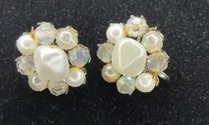 Vintage Coro clip on earrings Baroque Pearl and Crystal - Picture 1 of 2