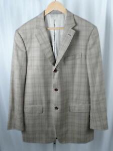 CANTARELLI FOR BERGDORF GOODMAN Tan Glen Plaid 3 Button Wool Sports Coat Sz 44L