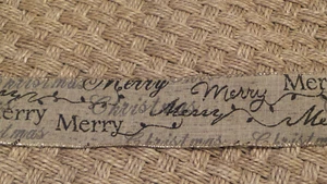 Ribbon Xmas Burlap look Xmas Lights 2.5 in x 5 yds blk & gold script wire edge - Picture 1 of 6