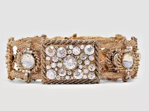 Ip ZARA Belt Metal Link Gold plated Wide Woman TRF One Size Crystal Rhinestones - Picture 1 of 8