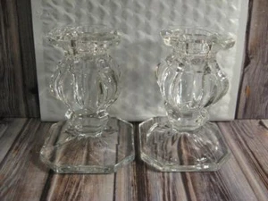 KRISTALLKLARES ACHTECKIGES KERZENLEUCHTER PAAR - SCHWERES DICKES GLAS - Bild 1 von 1