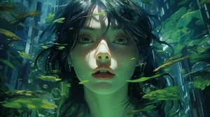Anime Ethereal Green Jungle - Curiosity Digital Image Wallpaper Desktop Art - Picture 1 of 3