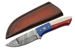 8" Texas Pride Hunting Knife Damascus Steel Fixed Blade Resin Handle