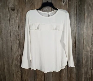 NEW Loft S Top Women's Cream Ivory Ruffle Bell Sleeve Blouse Cottagecore Peasant - Picture 1 of 6