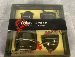 Asian Fusion Three Piece Sake Set 6.5"x6.5" New In Sealed Box - Picture 1 of 4