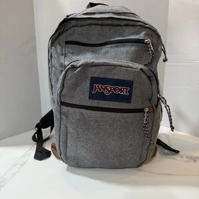 Mochila Estudiante Jansport De Colección Gris con Parte Inferior de Cuero Marrón 5 Bolsillos con Cremallera Y2K Foto 1 de 4