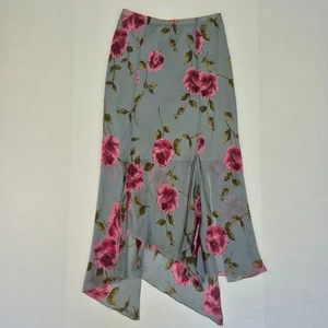 JAMES LAKELAND Skirt 12 44 Blue Midi 100% Silk Floral - Picture 1 of 18