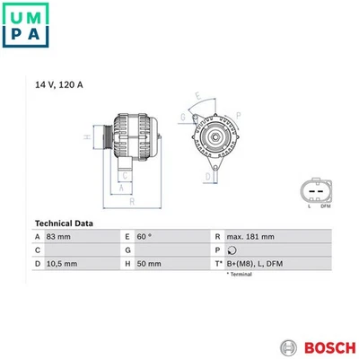 ALTERNATOR 0 986 047 540 FOR MERCEDES-BENZ C-CLASS/Sportscoupe/Sportcoupe CLK - Image 1 of 4